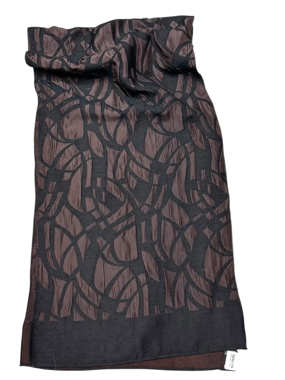 Armani Collezioni Brown Abstract Burnout Silk Blend Shawl Wrap Scarf